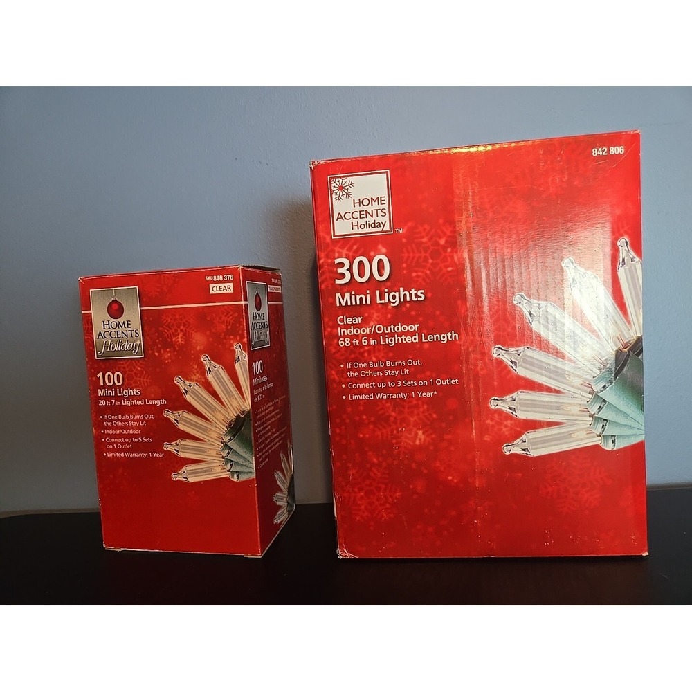 Home Accents Holiday Christmas 300 & 100 count Mini Lights Clear